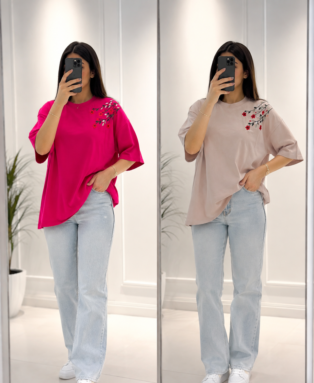 تیشرت اور سایز گلدوزی طرح گل زنانه
